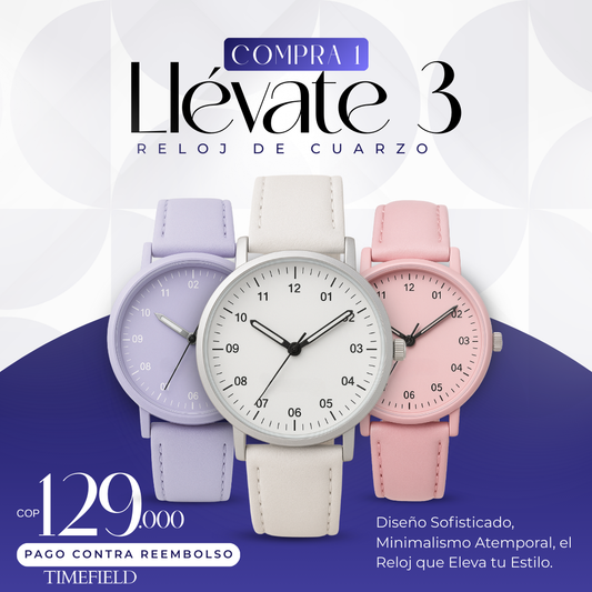 Reloj Femenino Casual TIMEFIELD - Compra 1 y llévate 3